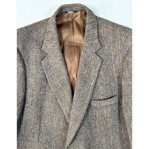 Vintage Harris Tweed Size 42 Brown White Herringbone Blazer